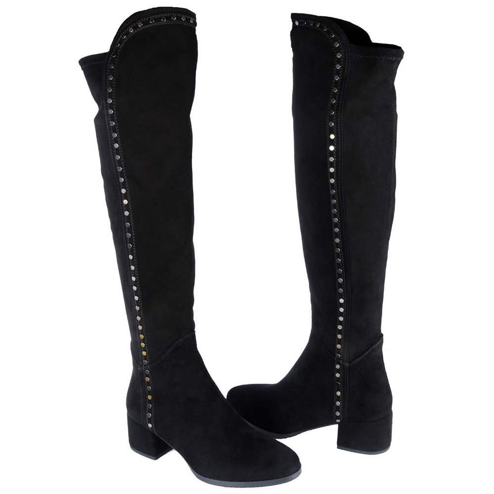 Le Pepe Black Suede Over the knee boots with metal - Picture 3 of 5